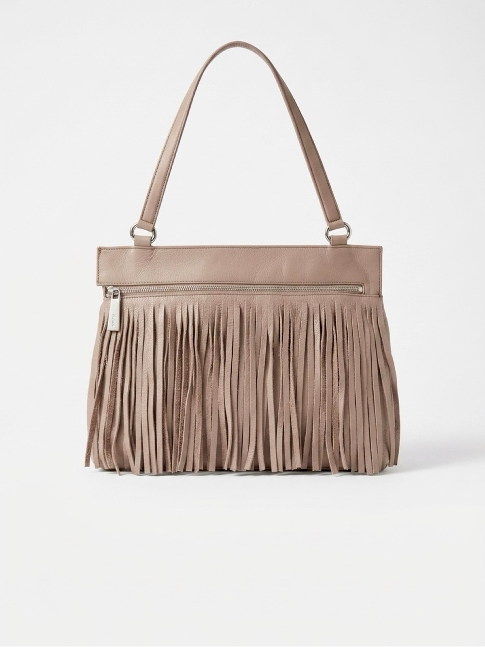 Fringed Shoulder Tote in Taupe-Blush
